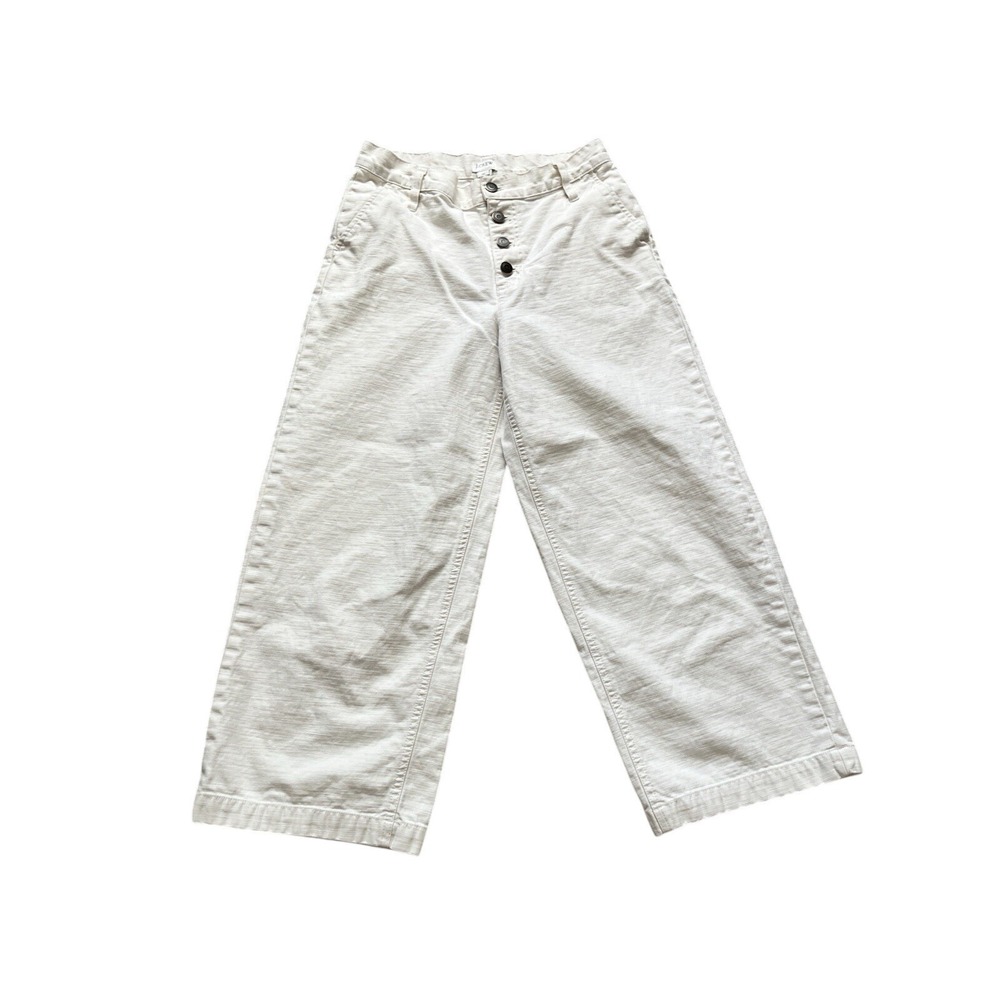 J Crew Wide Leg Button Front High Rise‎ Crop Ivory White Cotton Jeans Size 2/26